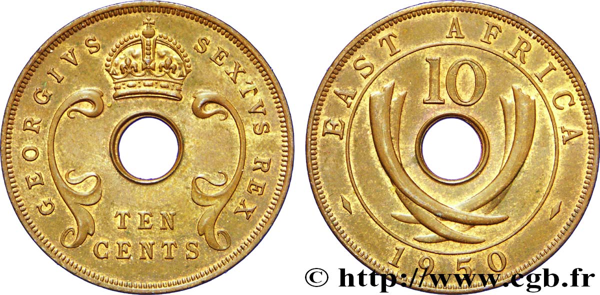 ÁFRICA ORIENTAL BRITÁNICA 10 Cents frappe au nom de Georges VI 1950 Londres EBC 