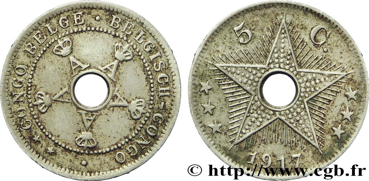 CONGO BELGA 5 Centimes monogrammes du roi Albert 1917  BB 