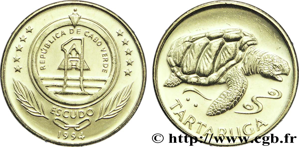 CAPE VERDE 1 Escudo emblème / tortue marine 1994  MS 