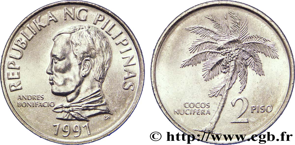 FILIPPINE 2 Pisos Andres Bonifacio / cocotier 1991  MS 
