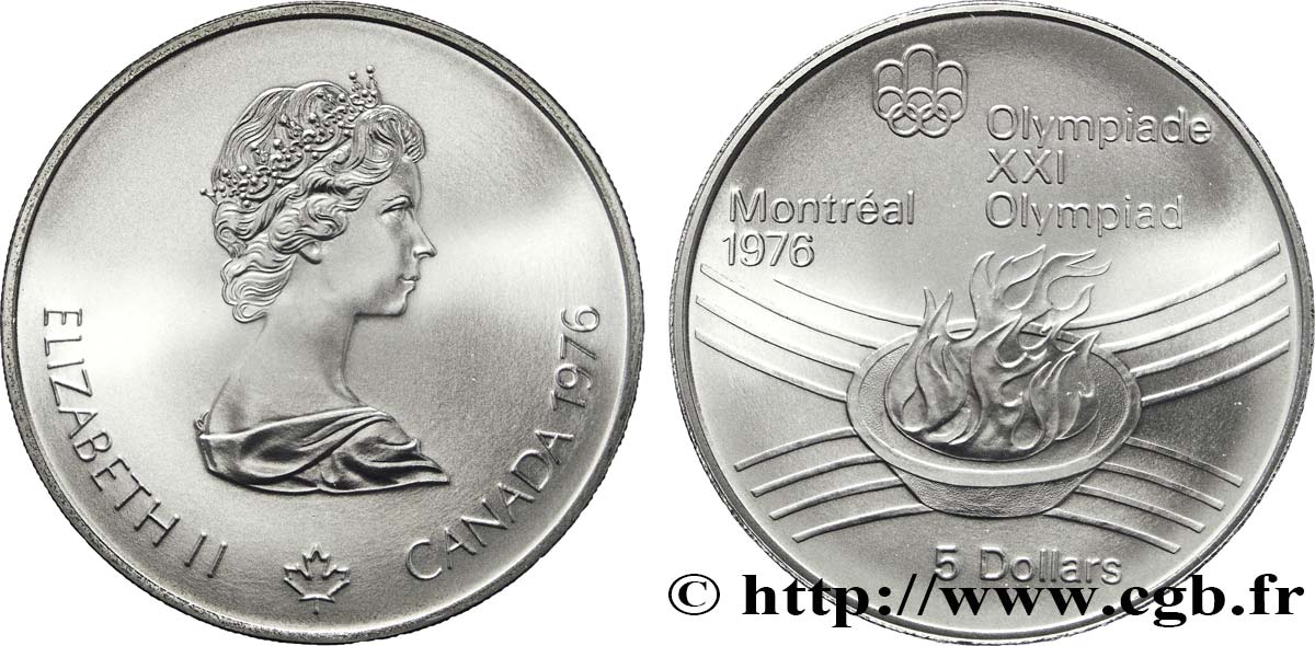 CANADA 5 Dollars JO Montréal 1976 flamme olympique 1976  MS 