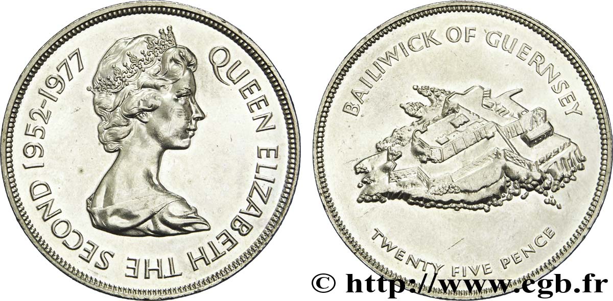 GUERNSEY 25 Pence Elisabeth II, jubilé d’argent / Castle Cornet
 1977  EBC 