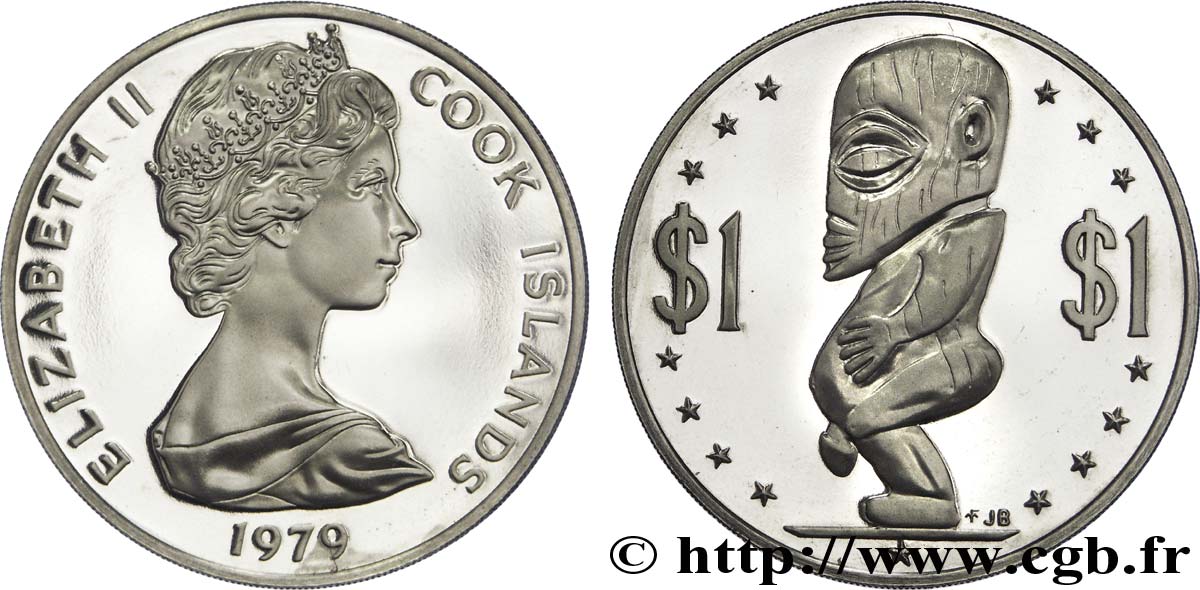 ISOLE COOK 1 Dollar BE (proof) Elisabeth II / statue de Tangaroa, Dieu de la création 1979  MS 