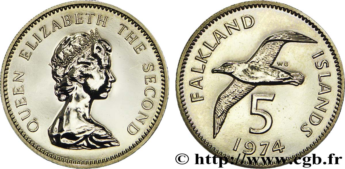 FALKLAND 5 Pence Elisabeth II / Albatros à sourcils noirs 1974  AU 