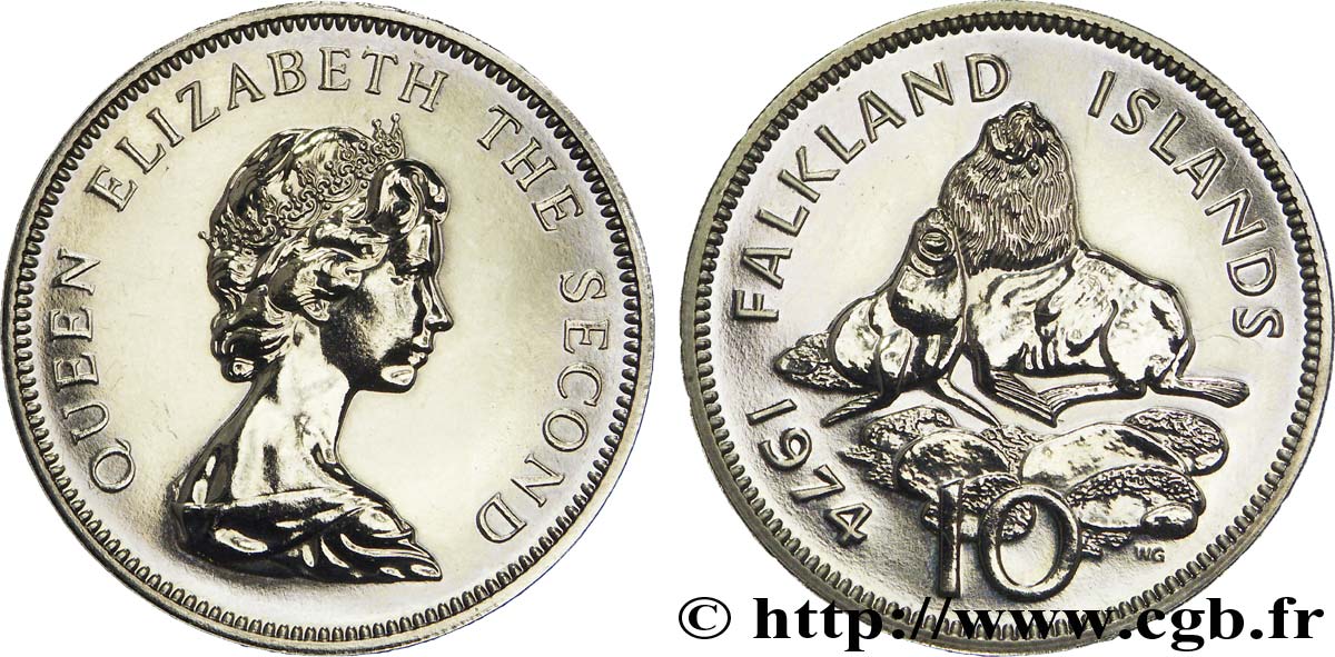 FALKLAND ISLANDS 10 Pence Elisabeth II / Otaries 1974  MS 