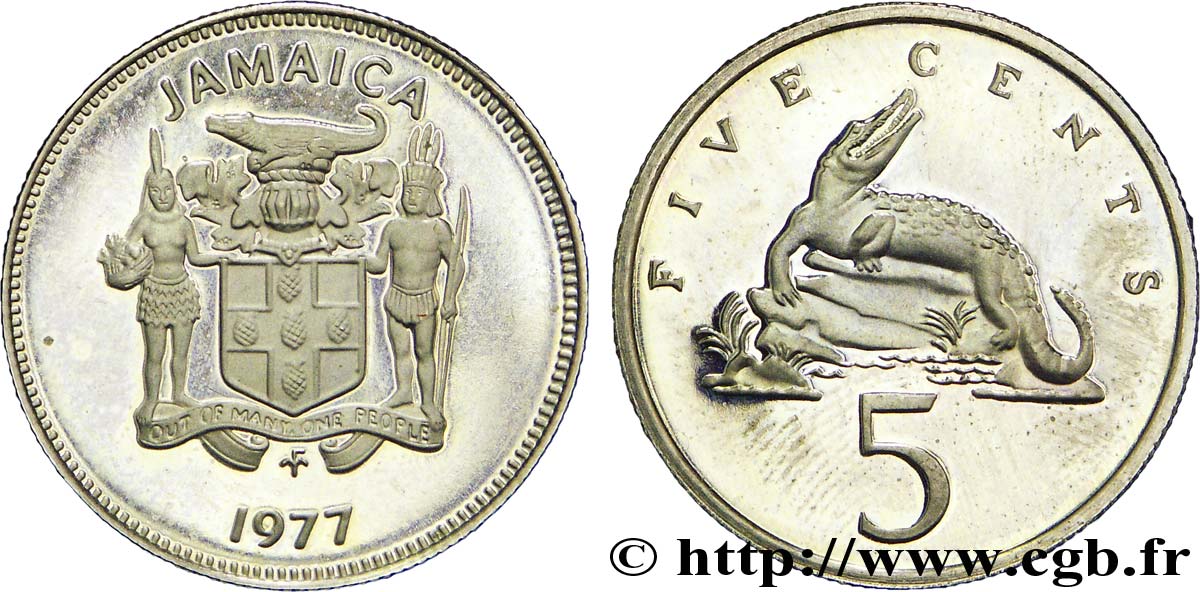 JAMAIKA 5 Cents Be (Proof) armes / crocodile 1977  fST 