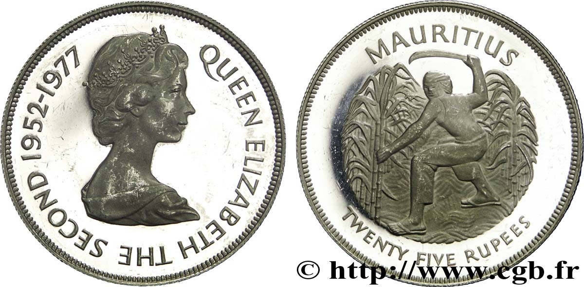 MAURITIUS 25 Roupies Élisabeth II Proof 1977  AU 