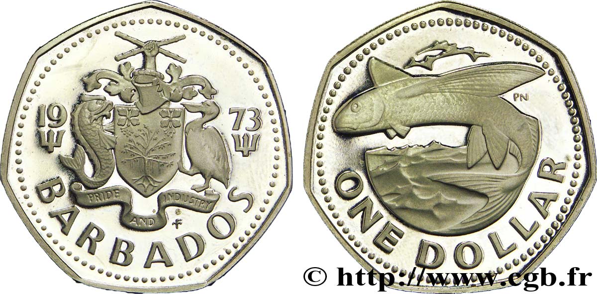 BARBADE 1 Dollar BE (proof) emblème / poisson volant 1973  SPL 