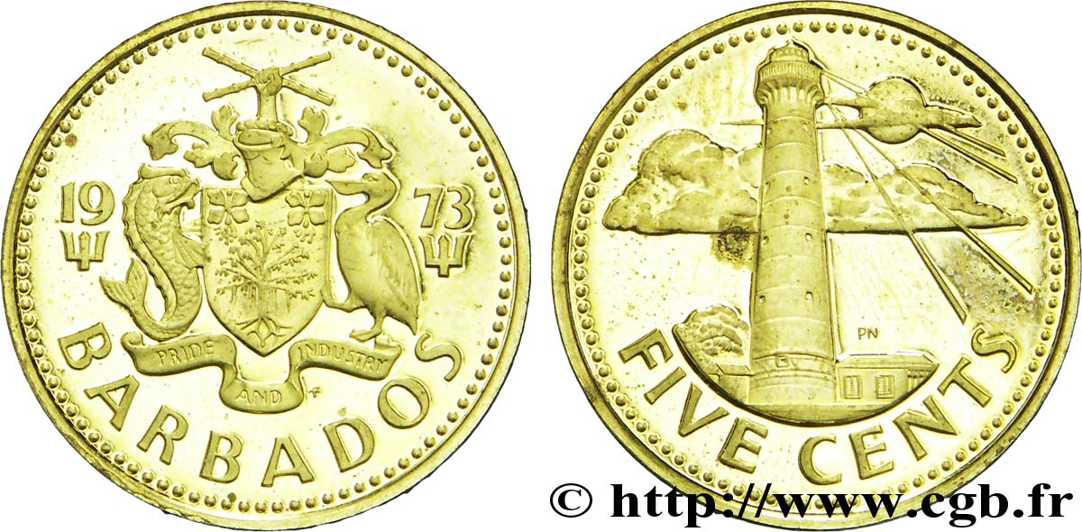 BARBADOS 5 Cents BE (Proof) emblème / phare de South Point 1973  MS 