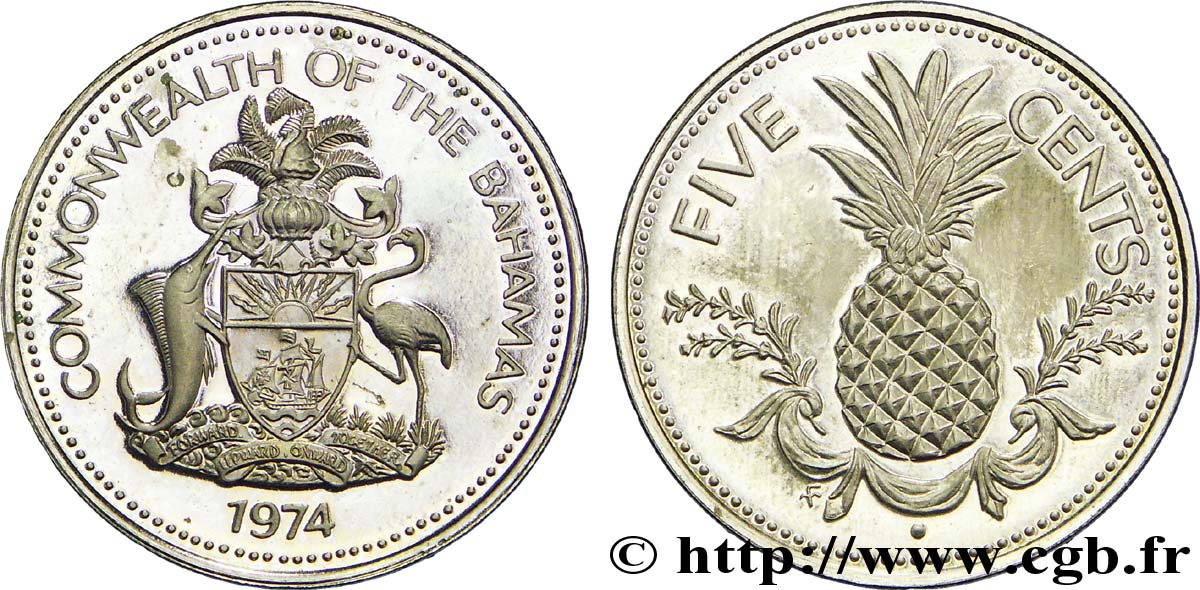 BAHAMAS 5 Cents emblème / ananas 1974  fST 