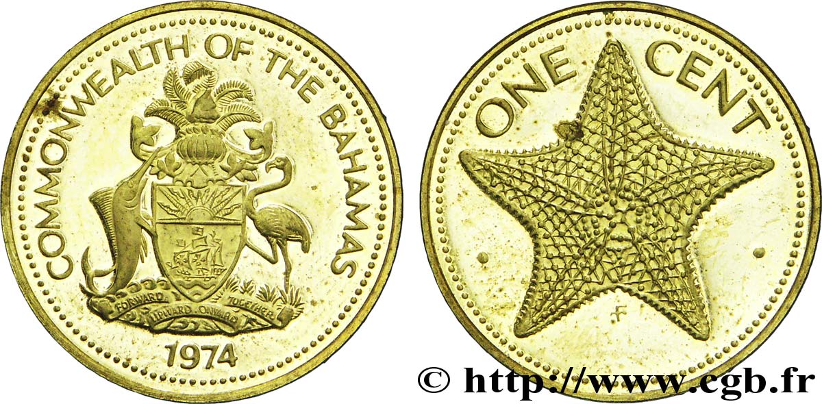 BAHAMAS 1 Cent emblème / étoile de mer 1974  fST 
