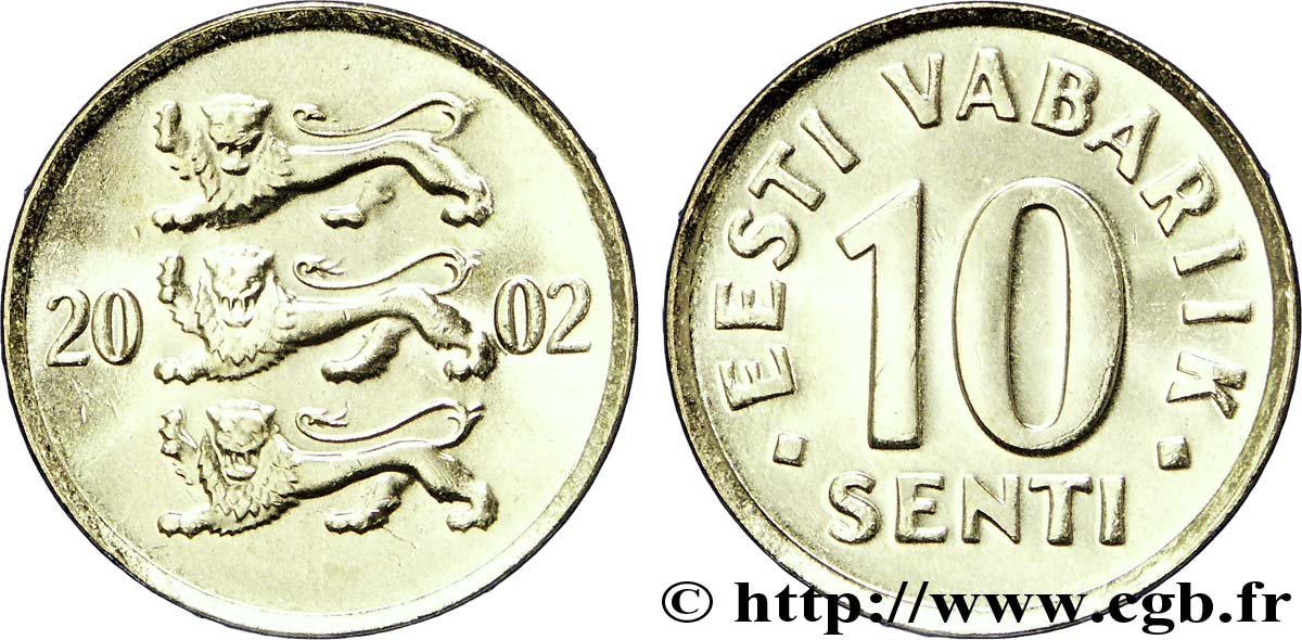 ESTONIA 10 Senti emblème aux 3 lions 2002  SC 