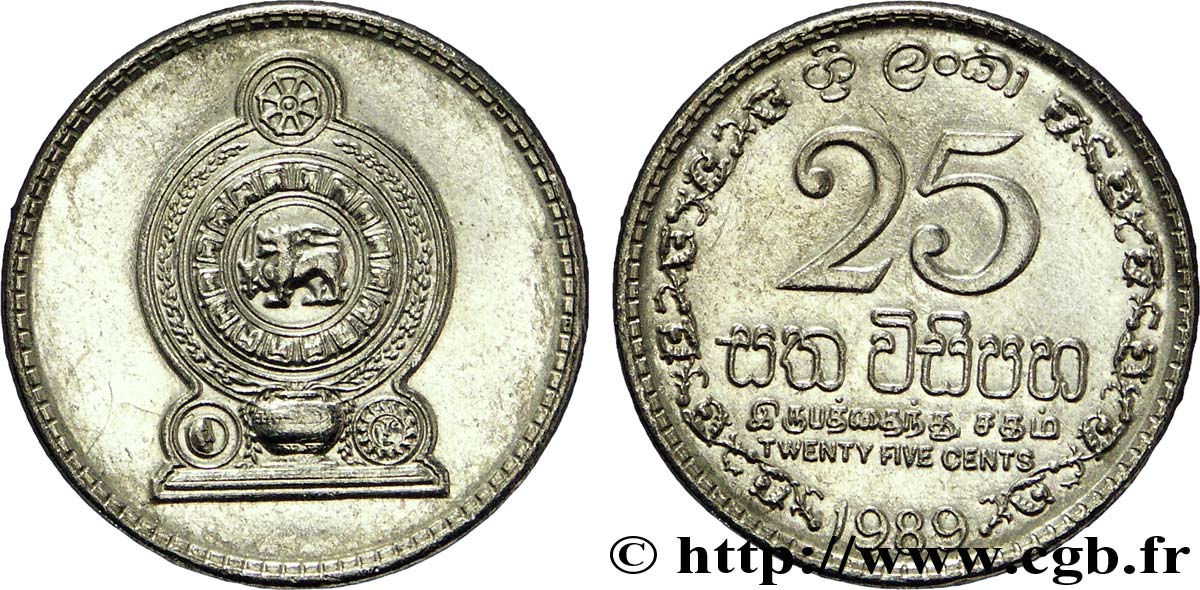 SRI LANKA 25 Cents emblème 1989  AU 