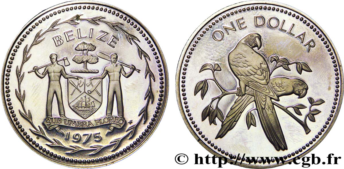 BELIZE 1 Dollar BE (proof) emblème / aras rouges (perroquets)
 1975  fST 