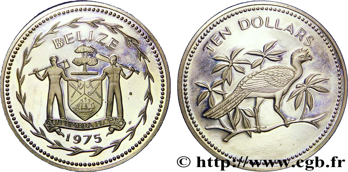 BELIZE 10 Dollars BE (proof) emblème / grand hocco 1976  SPL 