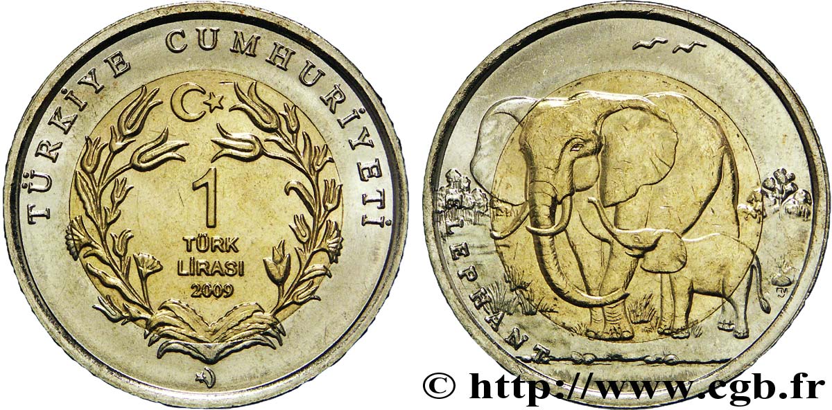 TURKEY 1 Lira éléphant 2009  MS 