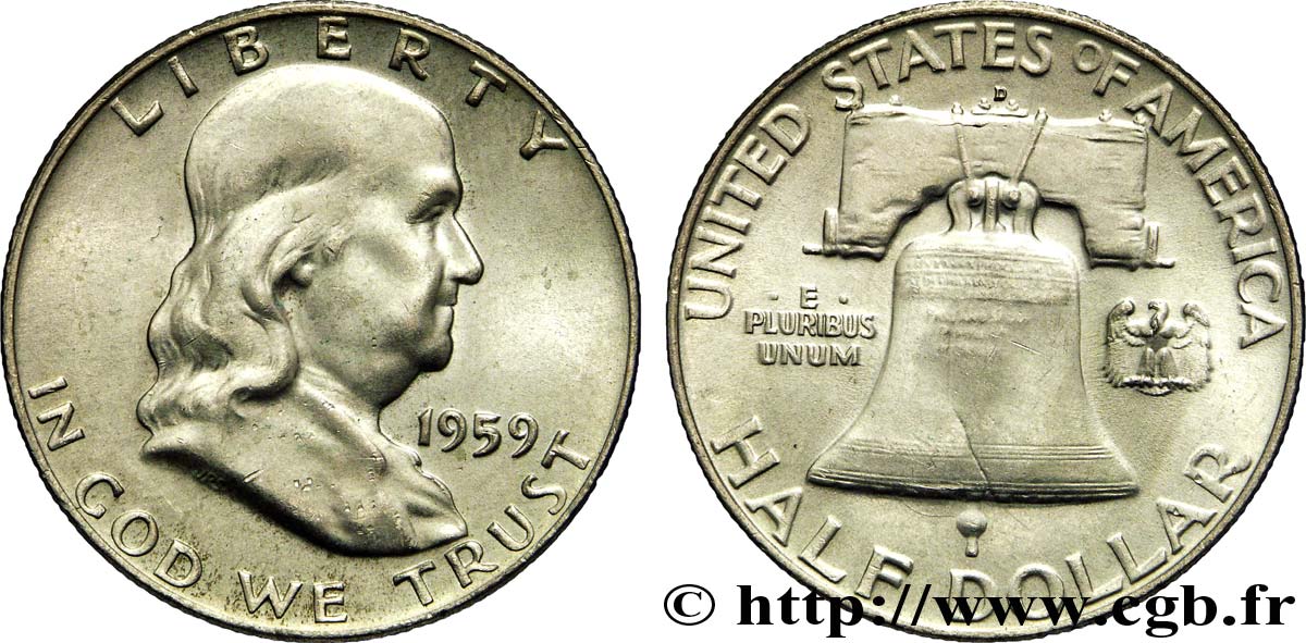 STATI UNITI D AMERICA 1/2 Dollar Benjamin Franklin 1959 Denver SPL 