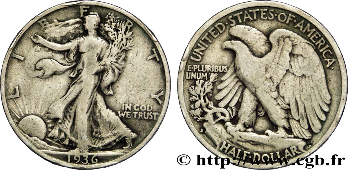 UNITED STATES OF AMERICA 1/2 Dollar Walking Liberty 1936 San Francisco - S VF 
