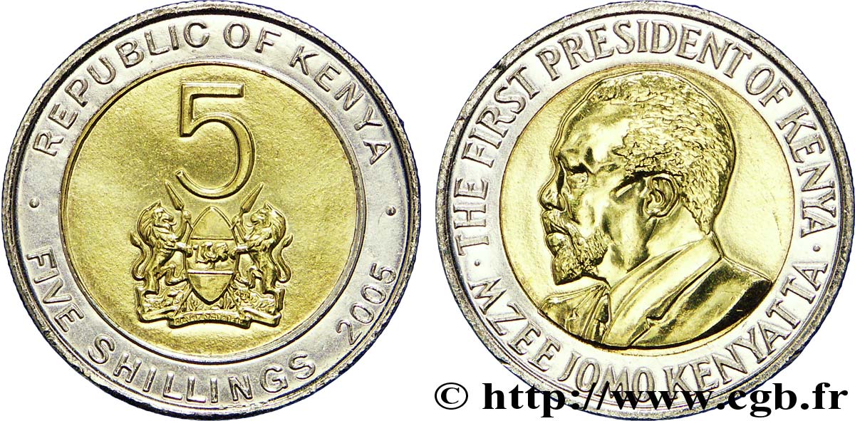 KENYA 5 Shillings emblème / Président Mzee Jomo Kenyatta 2005  SPL 