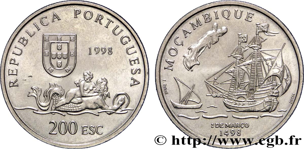 PORTUGAL 200 Escudos découverte du Mozambique 1998  VZ 