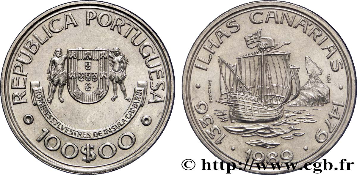 PORTUGAL 100 Escudos découverte des îles Canaries 1989  AU 