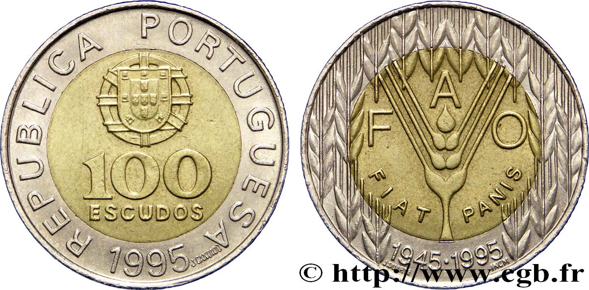 PORTUGAL 100 Escudos 50e anniversaire de la fondation de la FAO 1995  VZ 