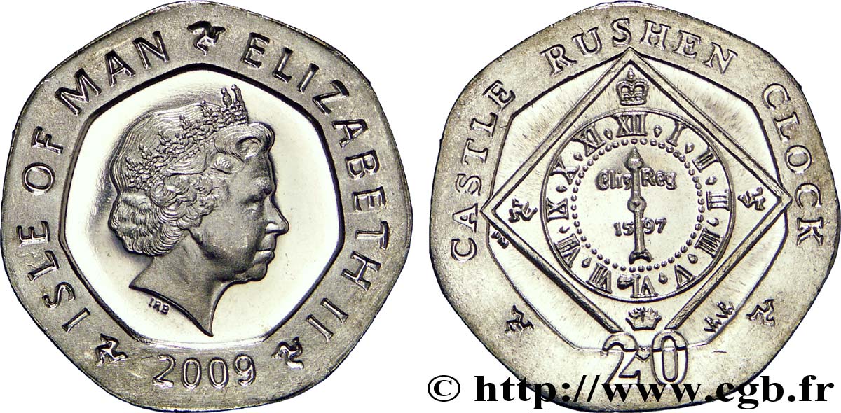 ISLE OF MAN 20 Pence Elisabeth II / horloge du château de Rushen 2009  MS 