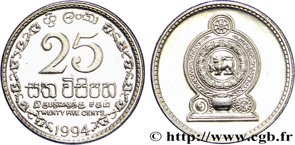 SRI LANKA 25 Cents emblème 1994  MS 