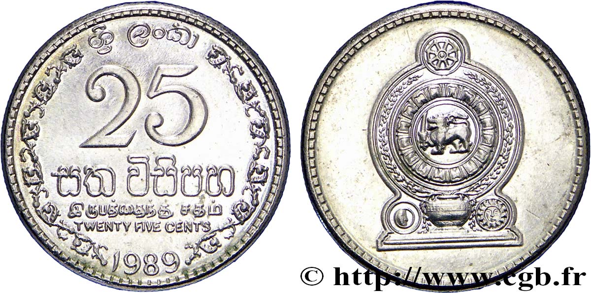 SRI LANKA 25 Cents emblème 1989  MS 