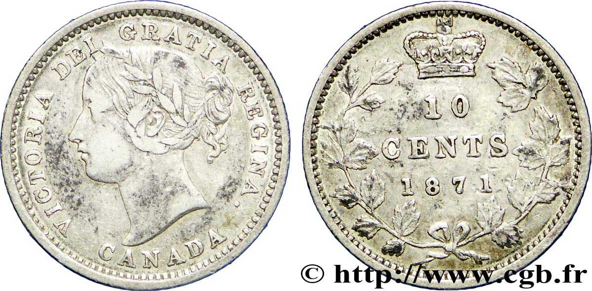 CANADA 10 Cents  Victoria 1871 Heaton - H XF 