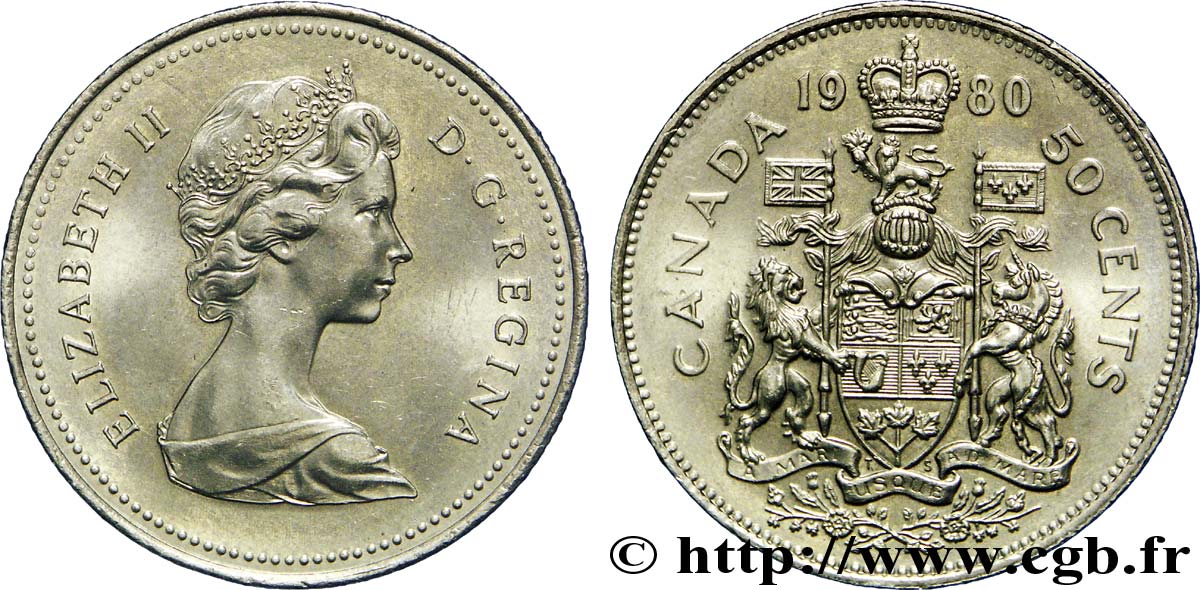 CANADA 50 Cents Elisabeth II / armes du Canada 1980  AU 