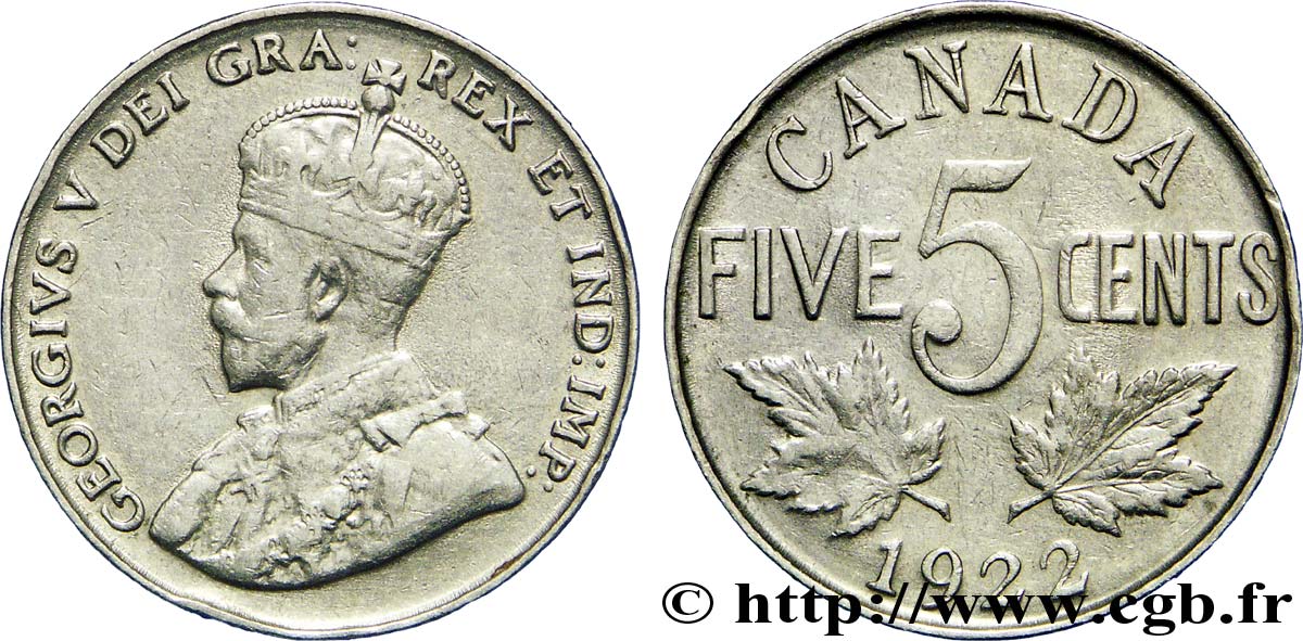 CANADA 5 Cents Georges V 1922  XF 