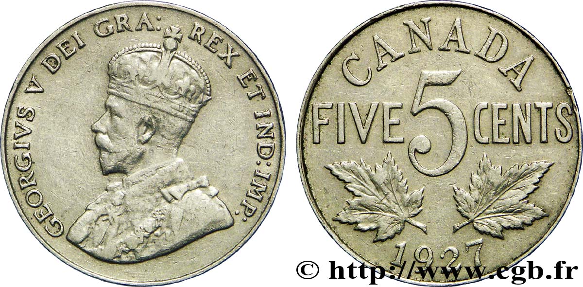 KANADA 5 Cents Georges V 1927  SS 