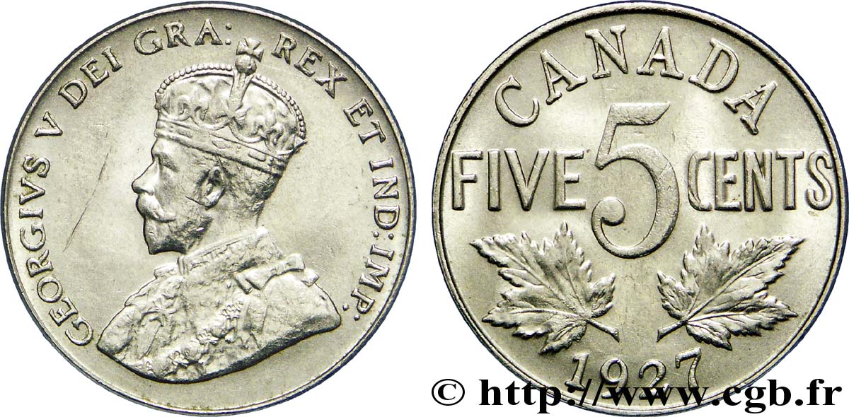 CANADA 5 Cents Georges V 1927  AU 
