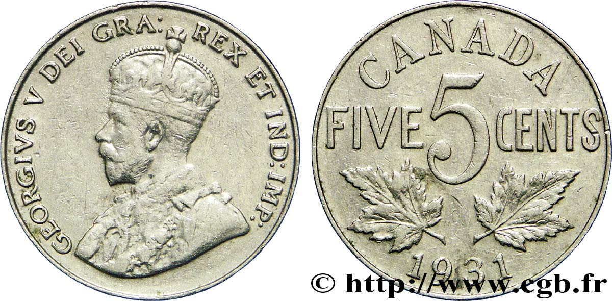 CANADA 5 Cents Georges V 1931  XF 