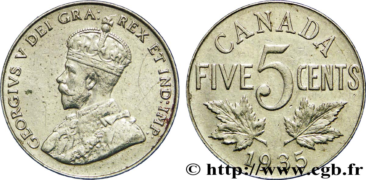 CANADA 5 Cents Georges V 1935  XF 