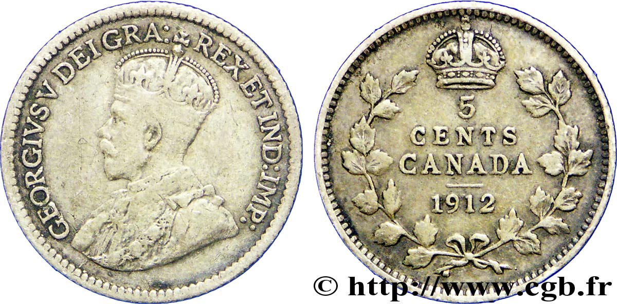 CANADA 5 Cents Georges V 1912  VF 