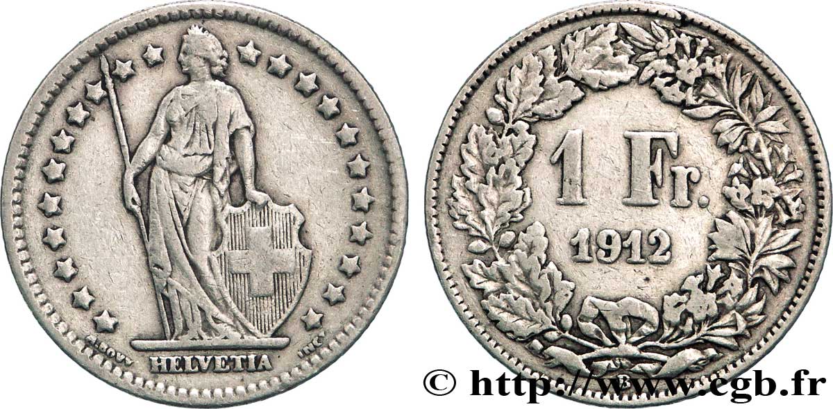 SWITZERLAND 1 Franc Helvetia 1912 Berne - B XF 