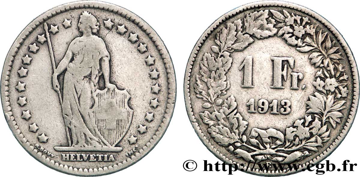 SVIZZERA  1 Franc Helvetia 1913 Berne - B MB 