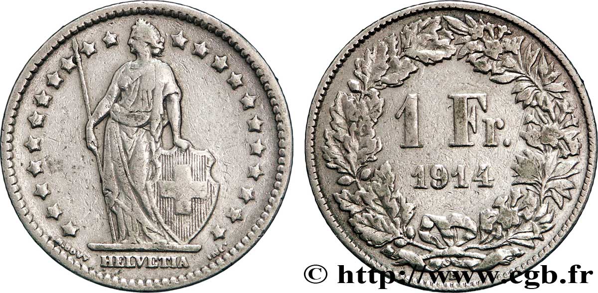 SUIZA 1 Franc Helvetia 1914 Berne BC 