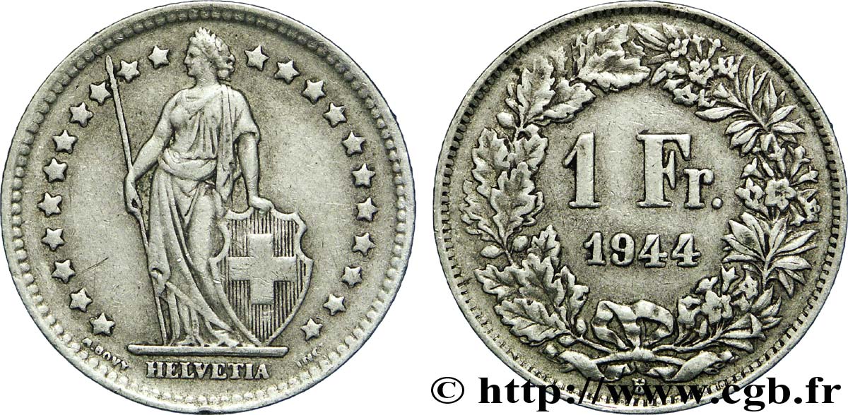 SWITZERLAND 1 Franc Helvetia 1944 Berne - B AU 