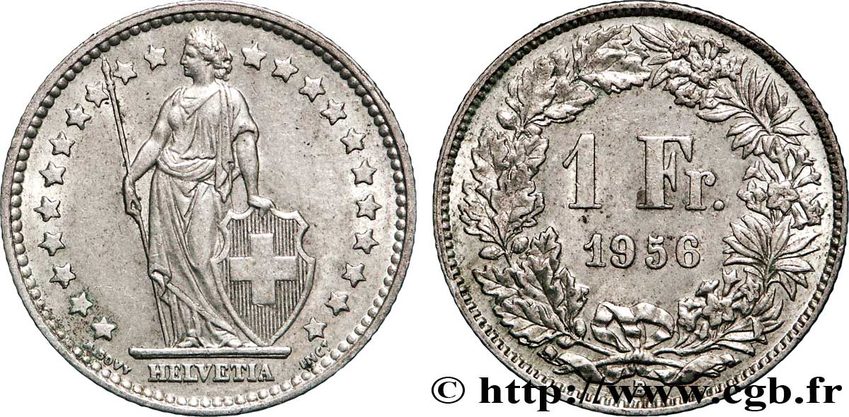 SWITZERLAND 1 Franc Helvetia 1956 Berne AU 