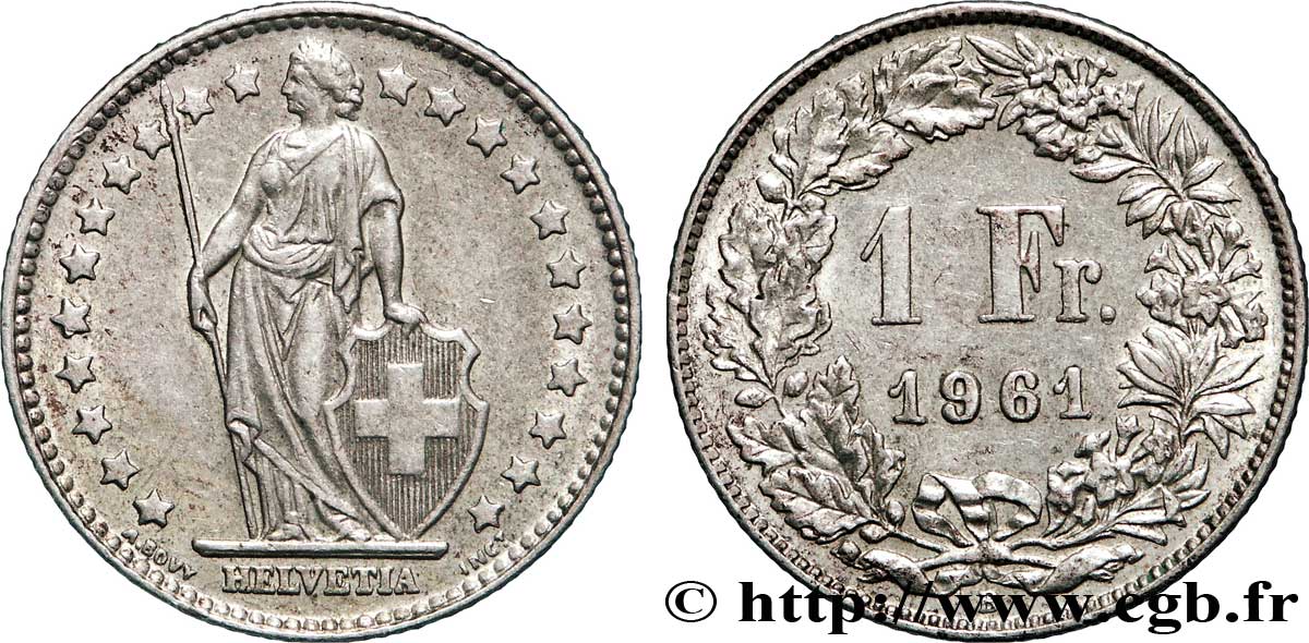 SWITZERLAND 1 Franc Helvetia 1961 Berne AU 