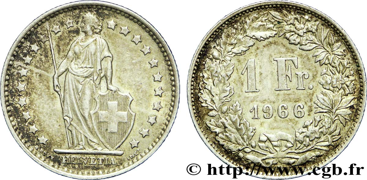 SWITZERLAND 1 Franc Helvetia 1966 Berne - B AU 
