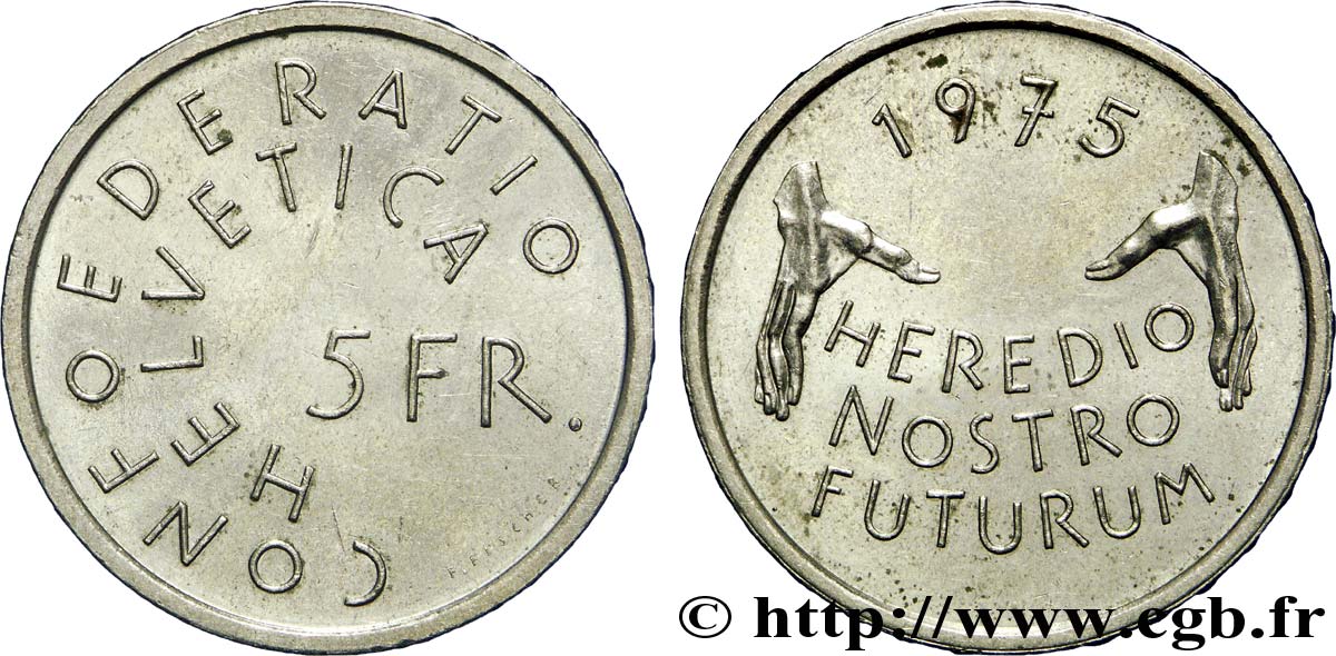 SUIZA 5 Francs année européenne de la protection du patrimoine 1975 Berne - B EBC 