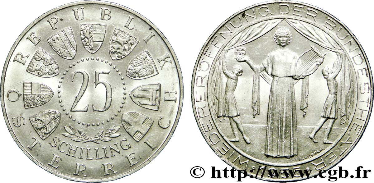 AUSTRIA 25 Schilling emblèmes des landers / réouverture du théatre national de Vienne 1955  EBC 