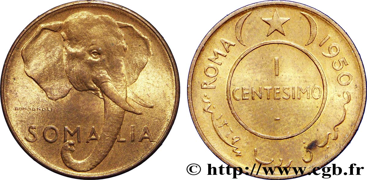ITALIENISCH-SOMALILAND 1 Centisimo éléphant 1950 Rome VZ 