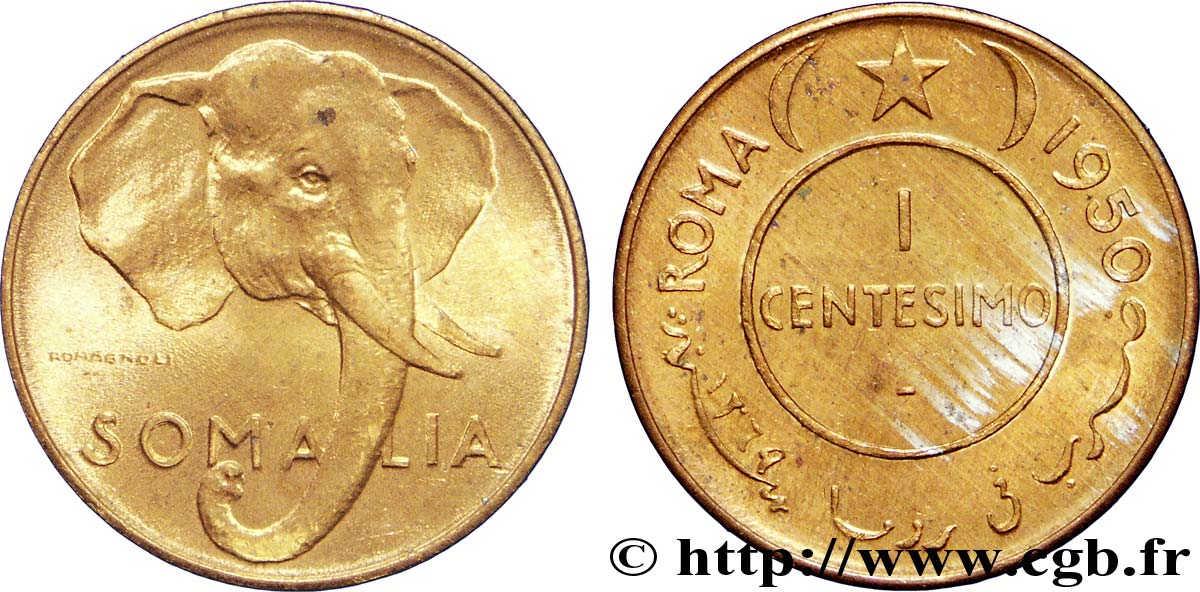ITALIENISCH-SOMALILAND 1 Centisimo éléphant 1950 Rome fST 