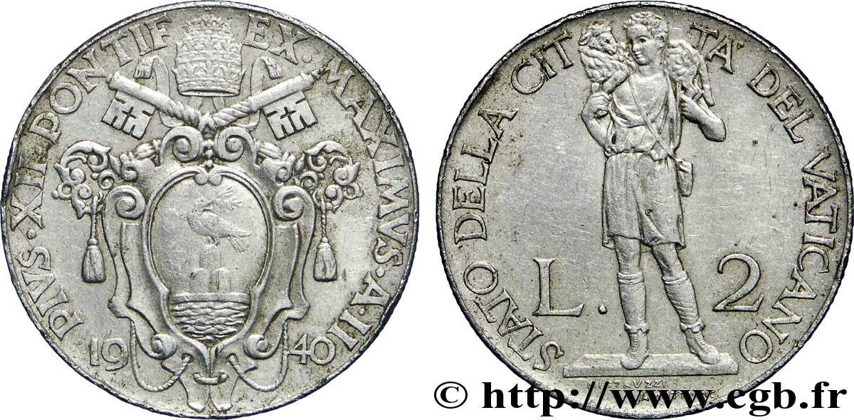 VATICAN AND PAPAL STATES 2 Lire Pie XII an II 1940 Rome AU 