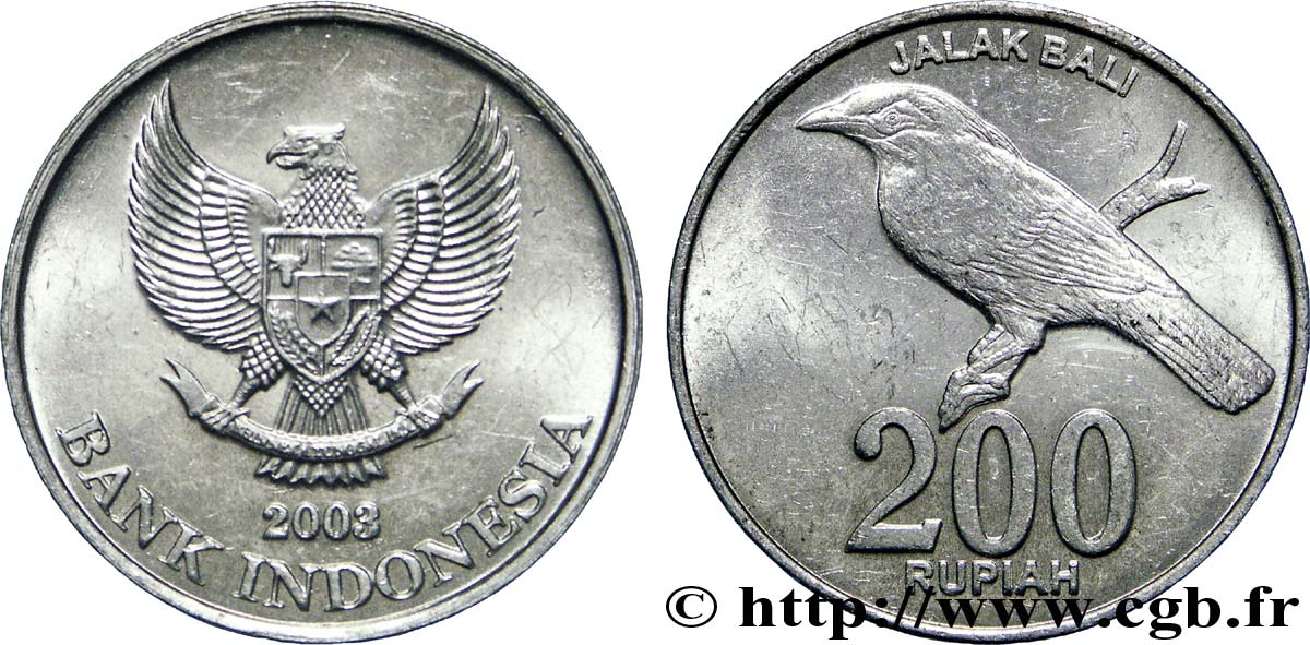 INDONESIEN 200 Rupiah emblème / Mainate de Bali 2003  VZ 